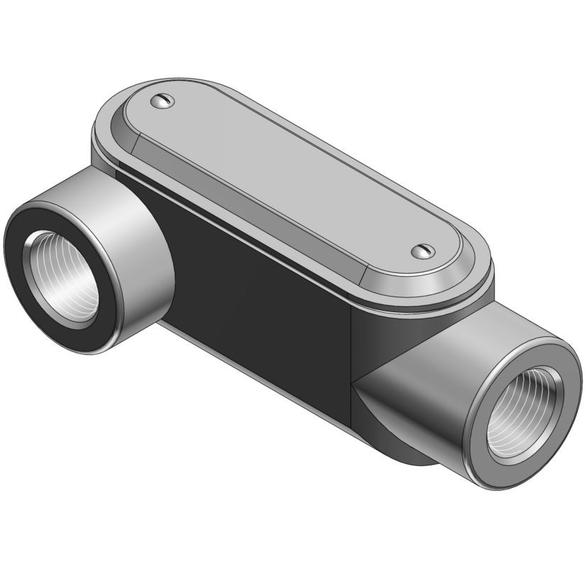 T&B® BlueKote® LR27CG-TB Type LR Pre-Assembled Conduit Body With Cover and Gasket, 3/4 in Hub, Form 7 Form, 4 cu-in Capacity, Gray Iron, Zinc Plated with Epoxy Powder Coated